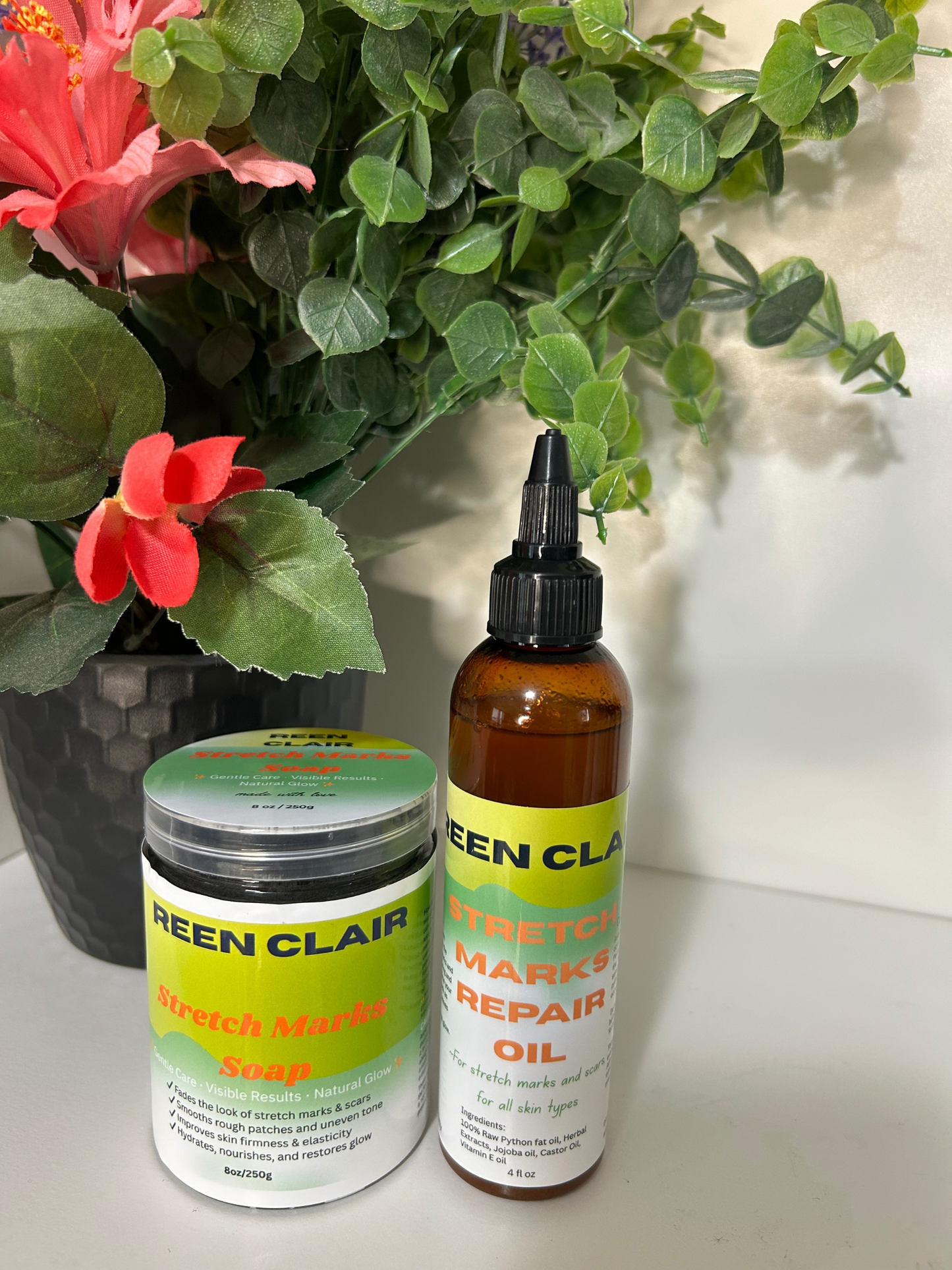REEN CLAIR STRETCH MARKS/SCARS OIL & SOAP COMBO--100% Python oil-Natural remedy for all skin types